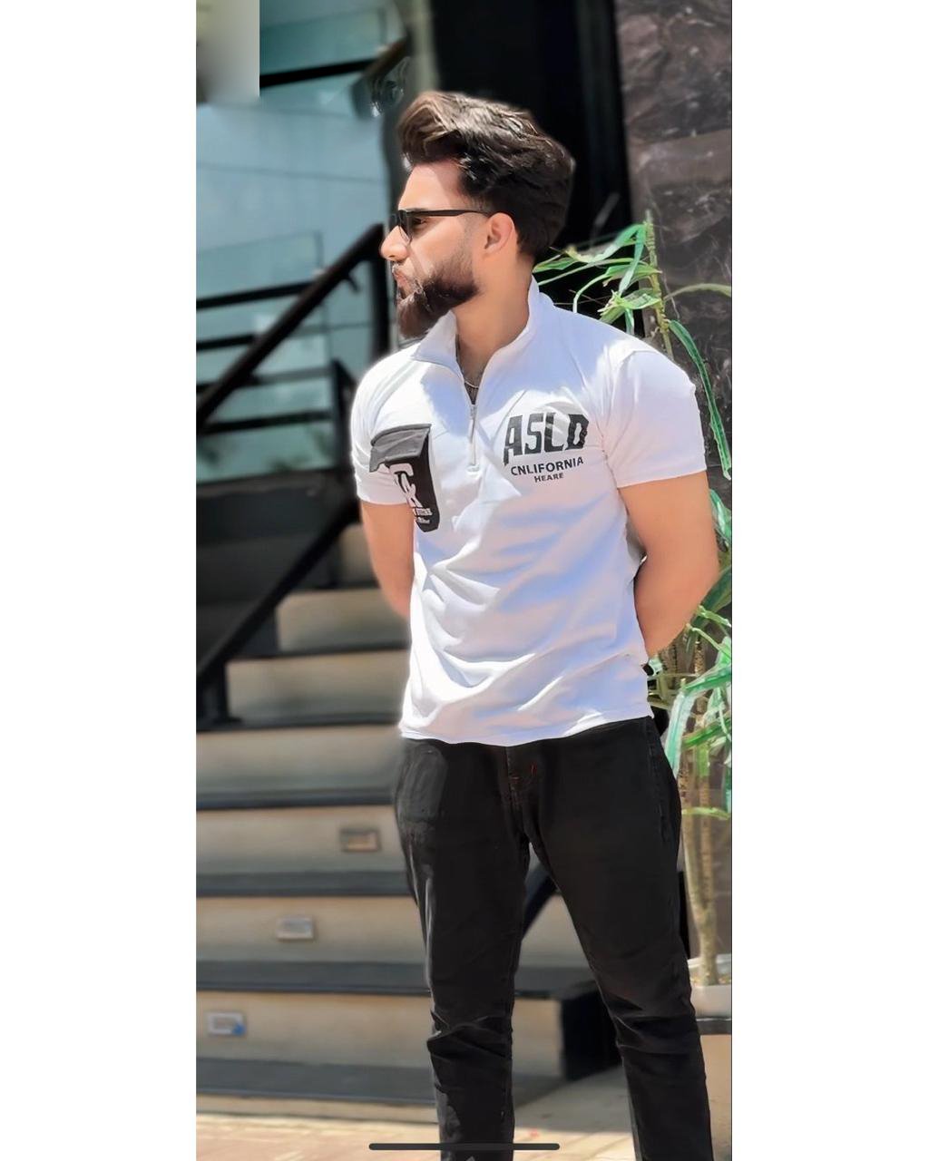 Pocket Printed Zipper Polo t shirt