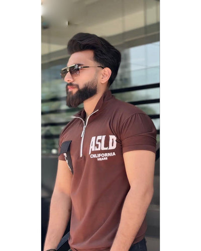 Pocket Printed Zipper Polo t shirt