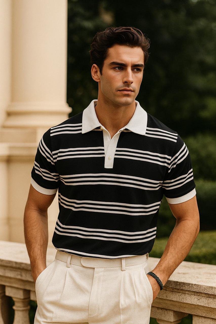 Old Money stripe Printed Collar Tshirt