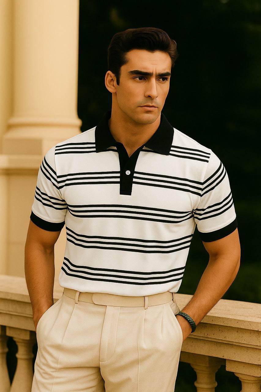 Old Money stripe Printed Collar Tshirt